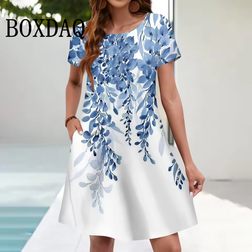 Ethnic Fashion Dress - 여성 캐주얼 Sundress 느슨한 주머니 여름