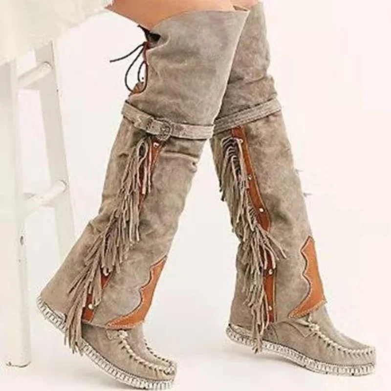 Ethnic Fashion In - 패션 보헤미아 무릎 길이 여성 부츠