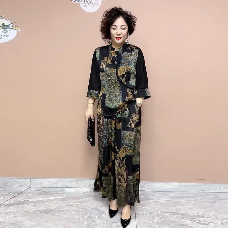 Ethnic Fashion Wear - 2025 와이드 레그 바지 세트, 중년