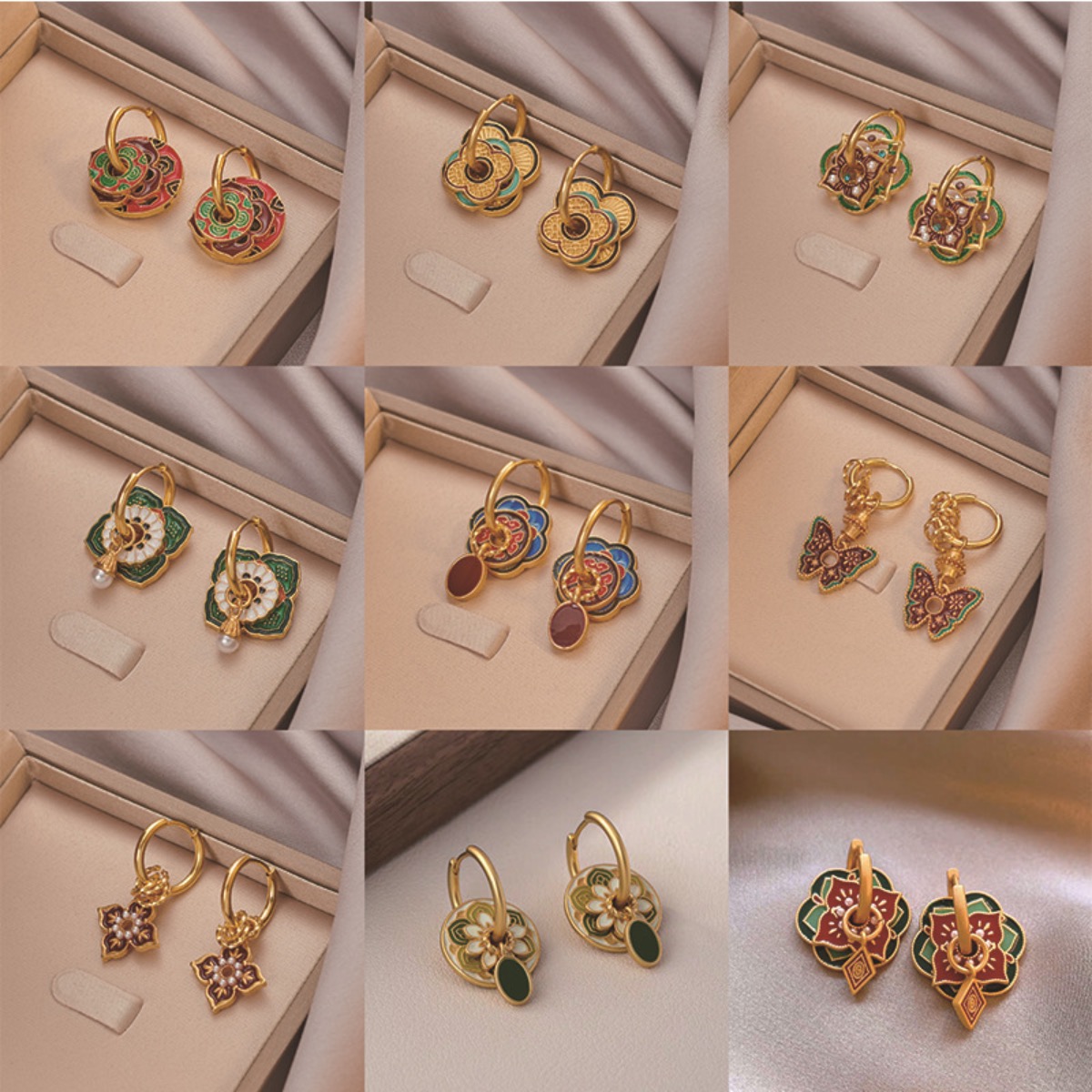 Ethnic Fashion Way - 여성을위한 민족 중국어 다채로운 에나멜 귀걸이