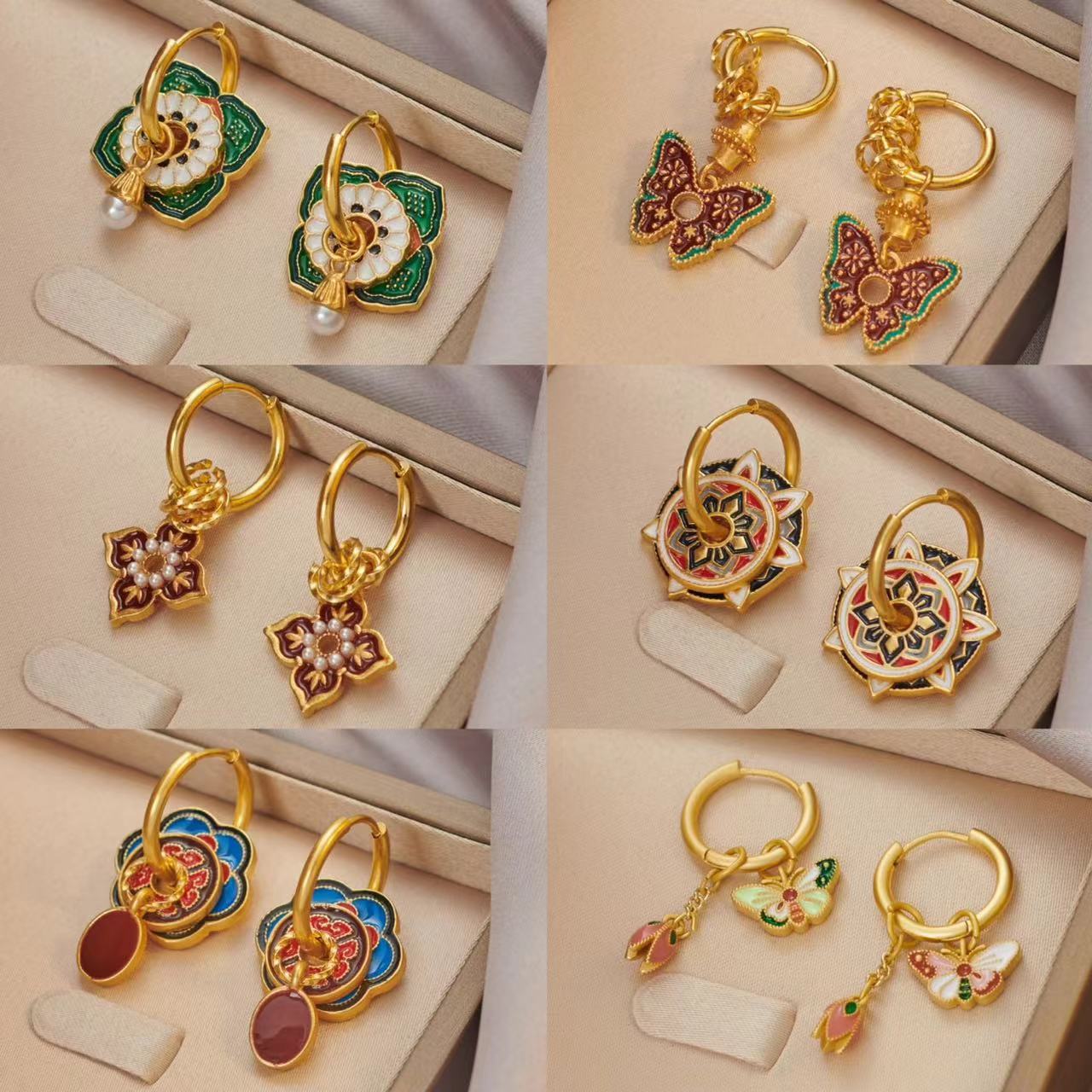 Ethnic Fashion Way - 여성을위한 빈티지 중국어 다채로운 에나멜 귀걸이