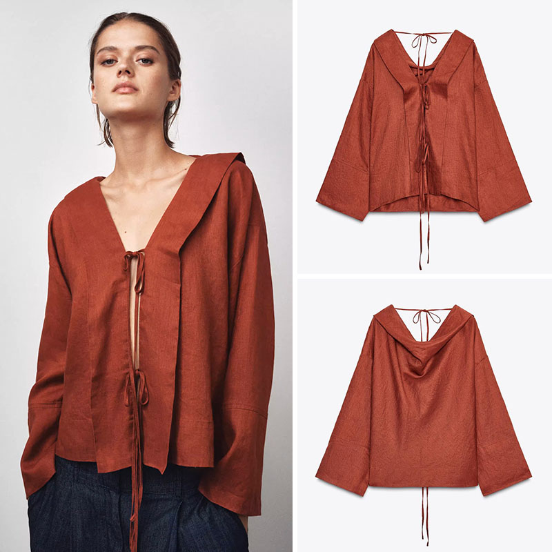Ethnic Fashion Way - 신상품 캐주얼 루즈핏 V넥 투웨이 여성