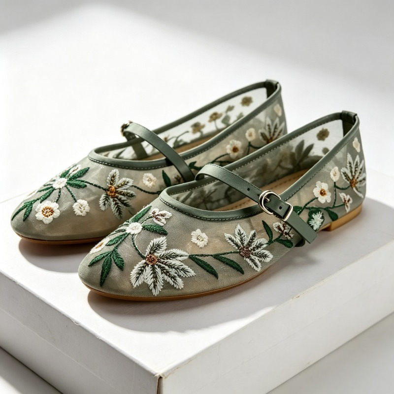 메쉬 수 놓은 레저 발레 플랫 여성 통기성 브랜드 샌들 - Ethnic Fashion Brands 리뷰 및 가격