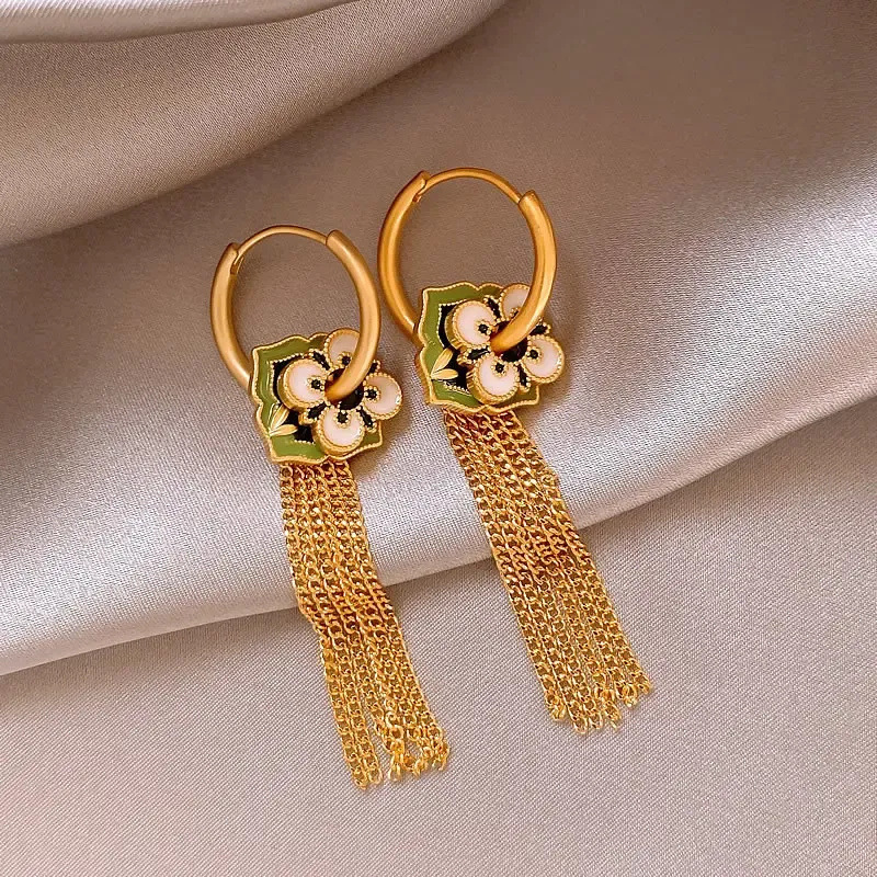 여성용 꽃 모양 황금 술 귀걸이, 민족 다중 착용 방법 - Ethnic Fashion Way 리뷰 및 가격