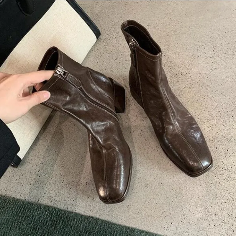 새로운 여성용 디자이너 힐 앵클 부츠 패션 스퀘어 토  - Ethnic Fashion In 리뷰 및 가격