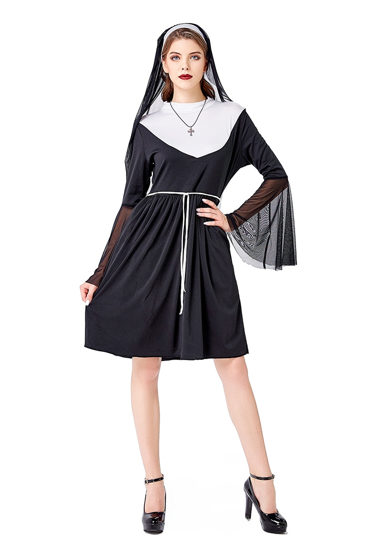 블랙 수녀 의상 할로윈 가면무도회 파티 여성 패션 코스 - Ethnic Fashion Wear 리뷰 및 가격