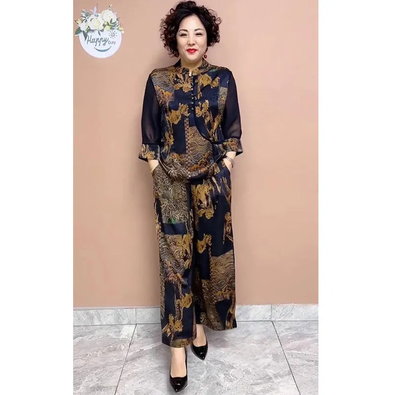 2025 와이드 레그 바지 세트, 중년 및 고령자, 루 - Ethnic Fashion Wear 리뷰 및 가격
