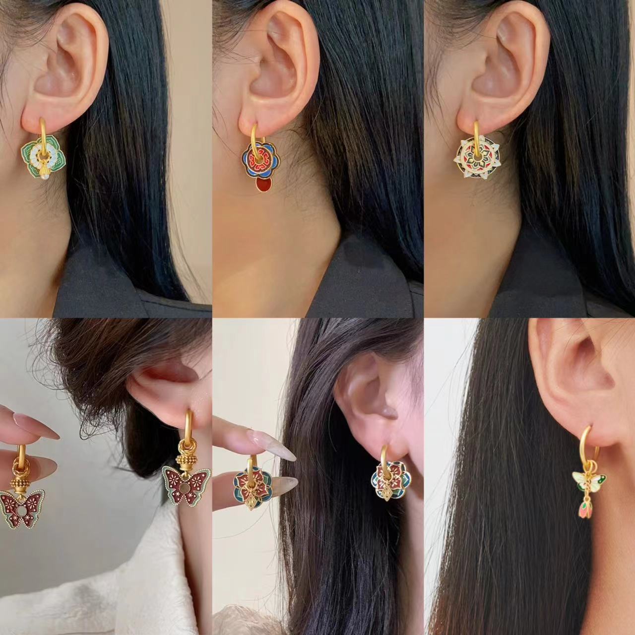 여성을위한 빈티지 중국어 다채로운 에나멜 귀걸이 민족  - Ethnic Fashion Way 리뷰 및 가격
