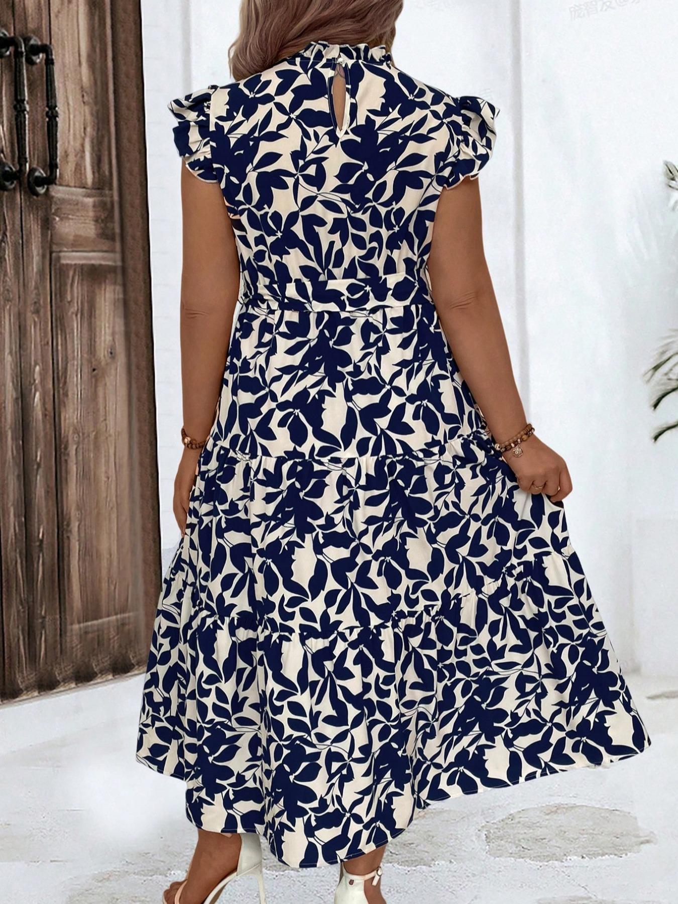 플러스 사이즈 플로럴 프린트 주름 벨트 러플 드레스,  - Ethnic Fashion Dress 리뷰 및 가격
