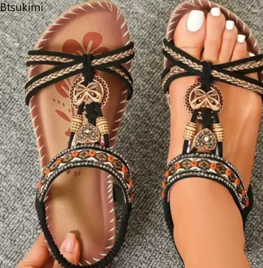 여성 보헤미안 샌들 야외 해변 드레스 캐주얼 슈즈 플랫 - Ethnic Fashion Dress 리뷰 및 가격